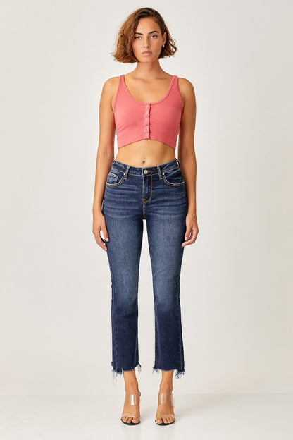 Risen Full Size Frayed Hem Cropped Straight Jeans