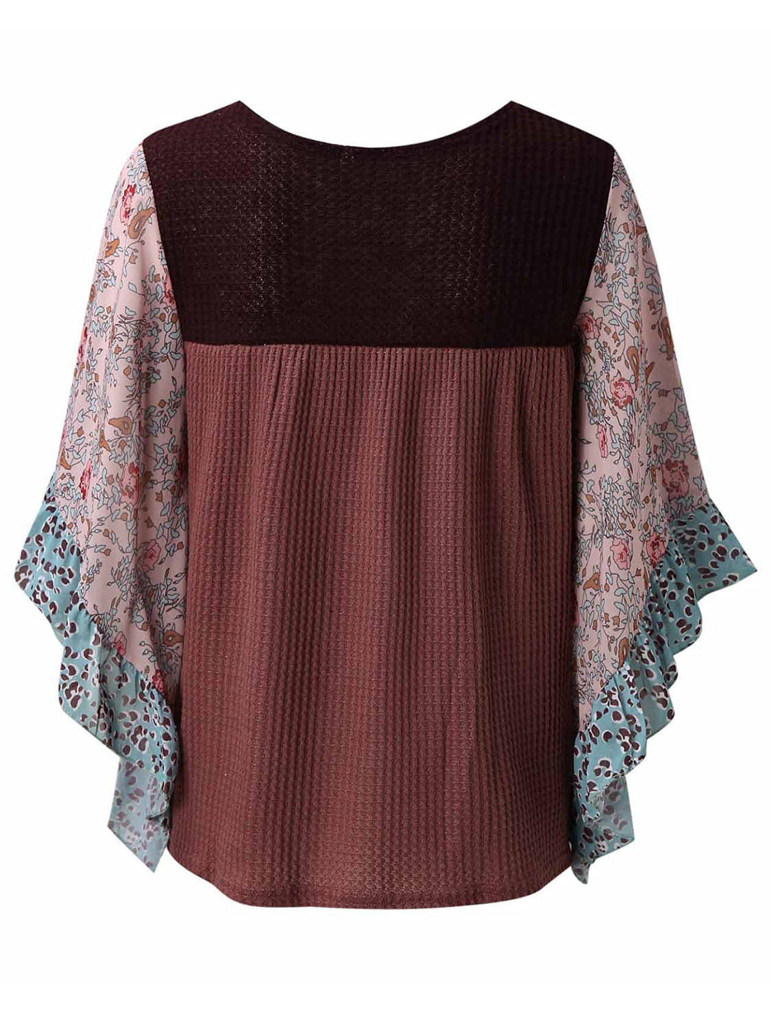 Full Size Printed Round Neck Three-Quarter Sleeve Blouse