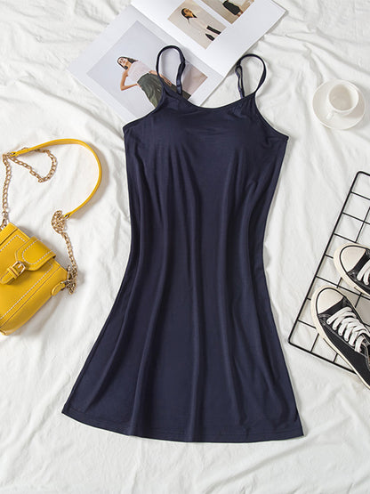 Round Neck Spaghetti Strap Cami Dress with Bra