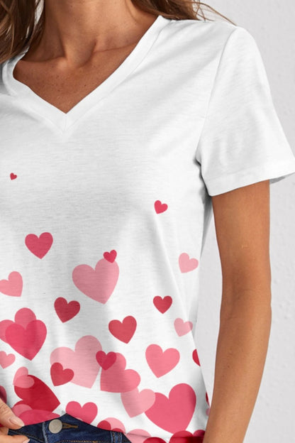 FAM-FAM Heart V-Neck Short Sleeve T-Shirt