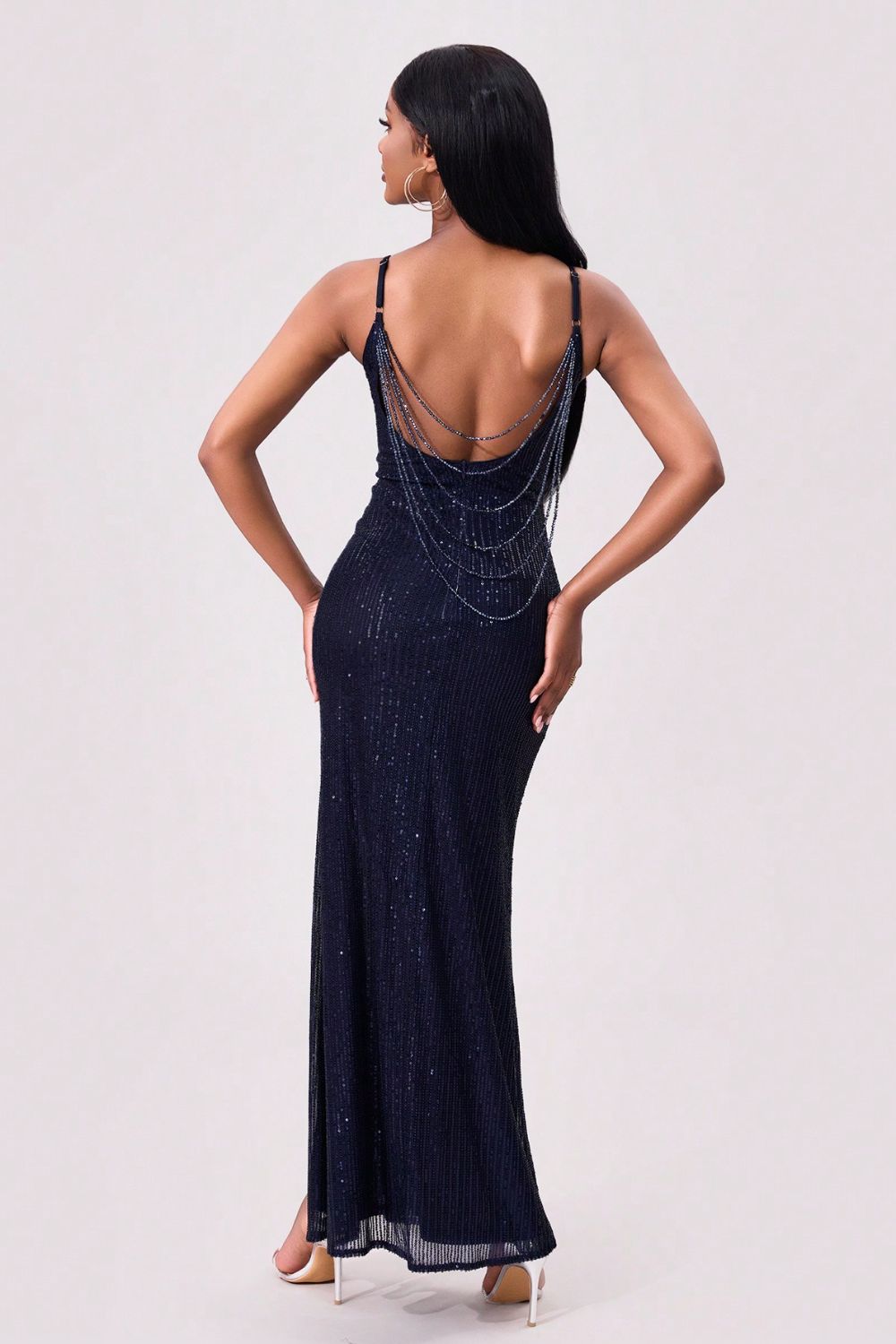 Split Sequin Backless Maxi Cami Dress