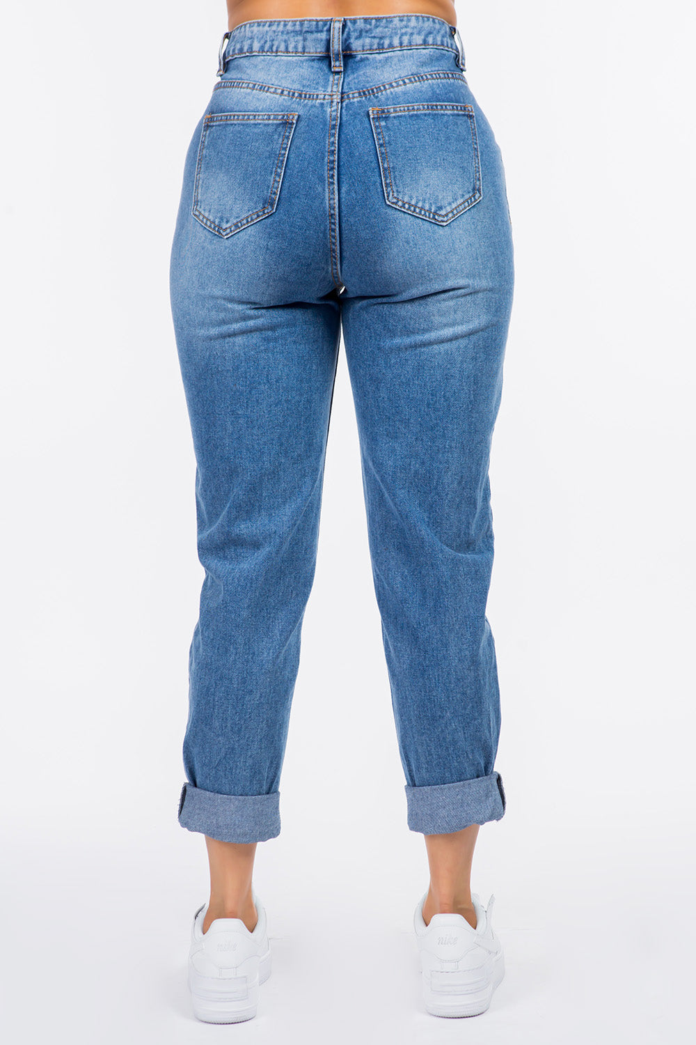 American Bazi High Waist Pleated Waist Mom Jeans