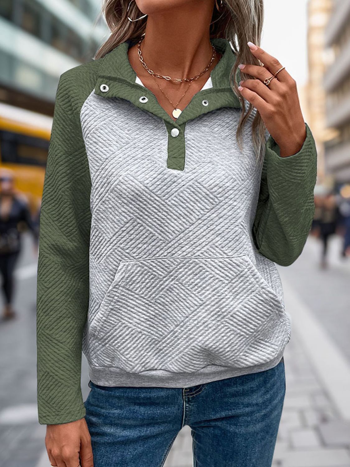 Contrast Textured Long Sleeve Sweatshirt