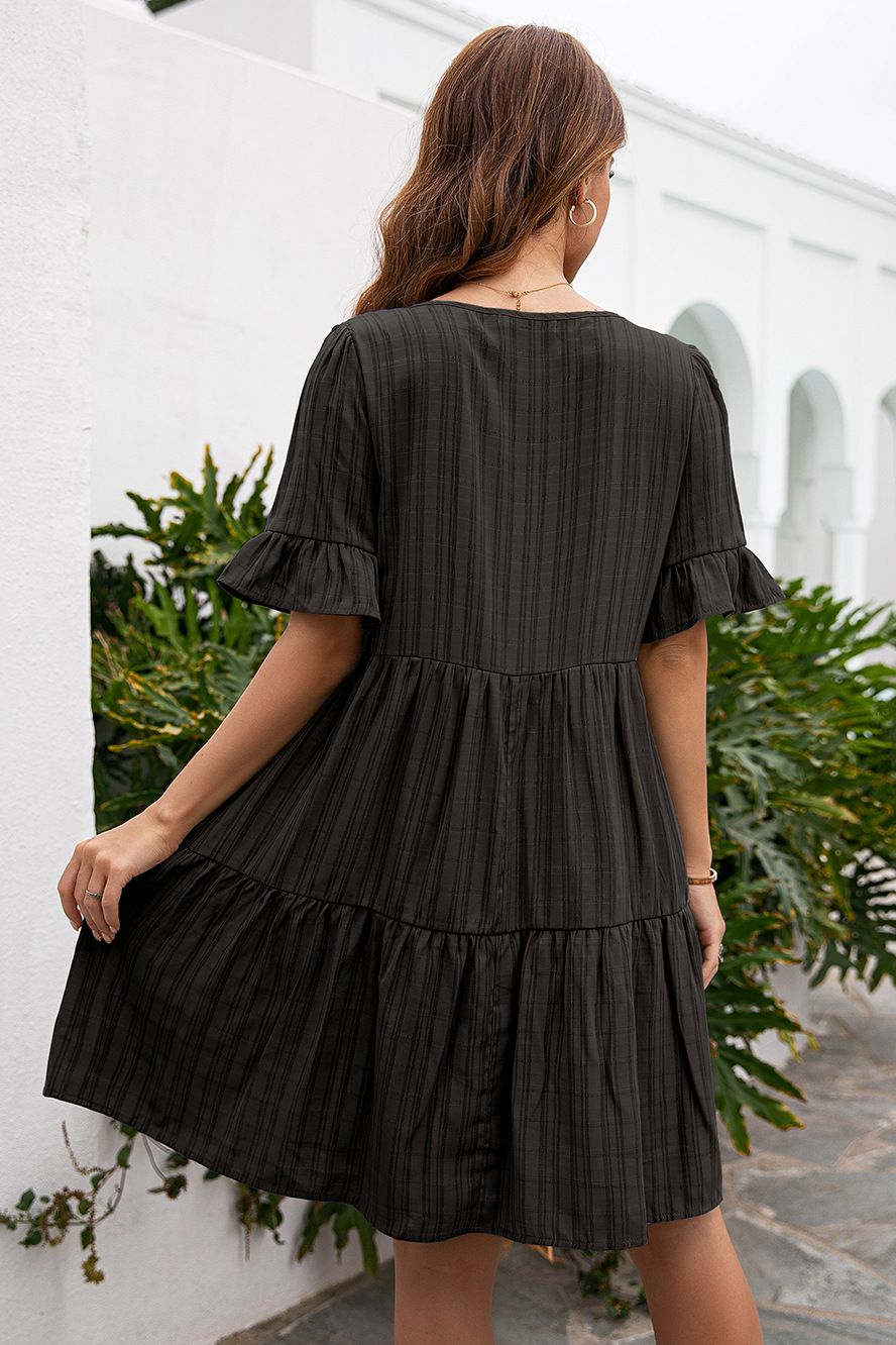 Ivy Lane Tassel Tie-Neck Ruffle Hem Dress