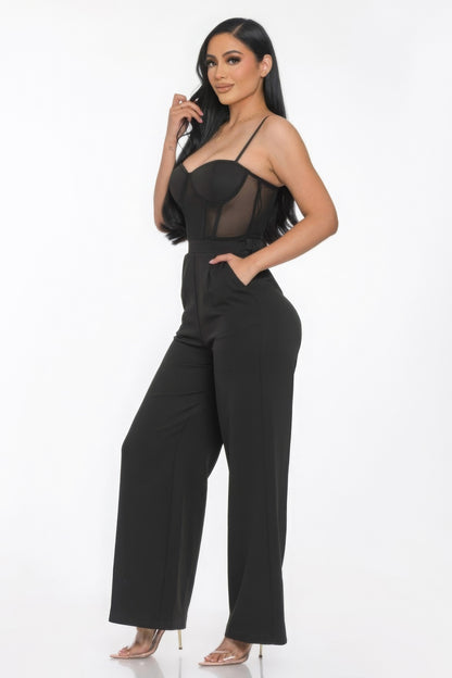 Mesh Insert Cup Wide Leg Jumpsuit