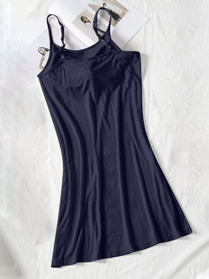 Round Neck Spaghetti Strap Cami Dress with Bra