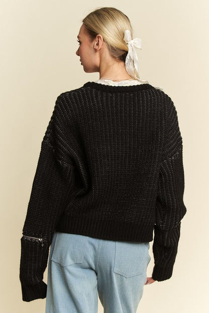 Davi & Dani Contrast Heart Dropped Shoulder Sweater