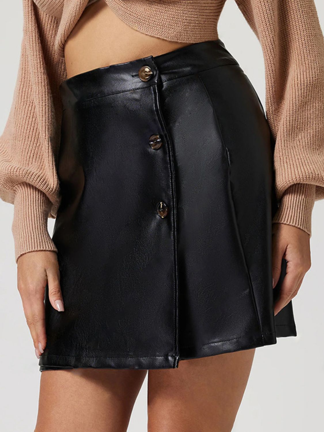 Buttoned High Rise Mini Skirt