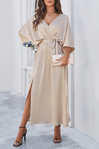 Devine Slit Tied V-Neck Three-Quarter Sleeve Dress