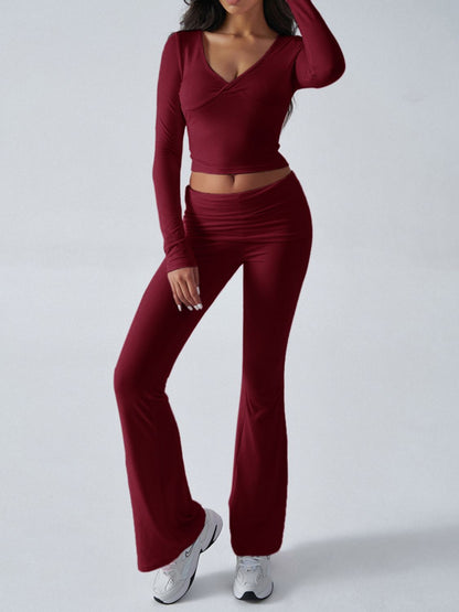 Devine Ruched Long Sleeve Top and Pants Set