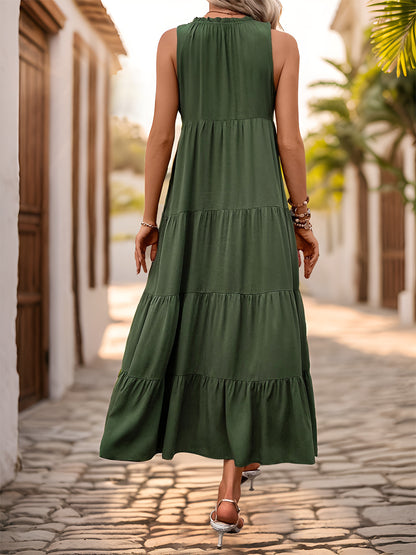 Perfee Tiered Tie Neck  Midi Dress