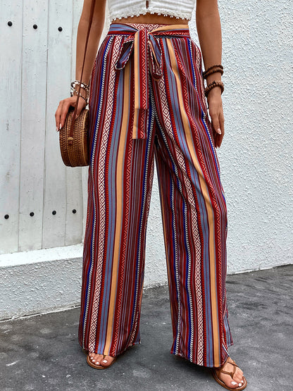 Perfee Tied Geometric Wide Leg Pants