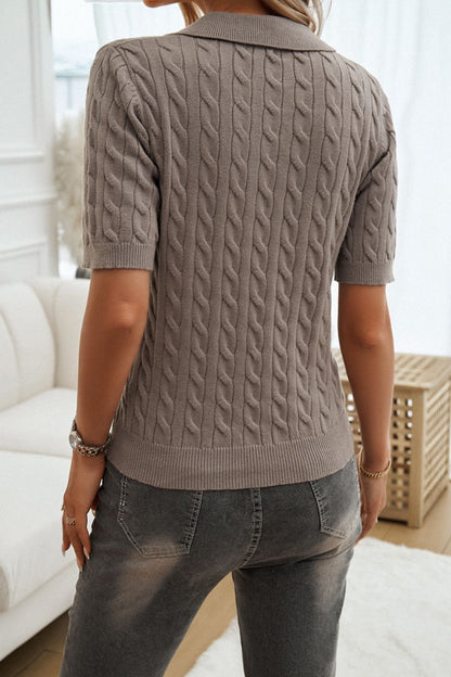 Cable-Knit Short Sleeve Sweater