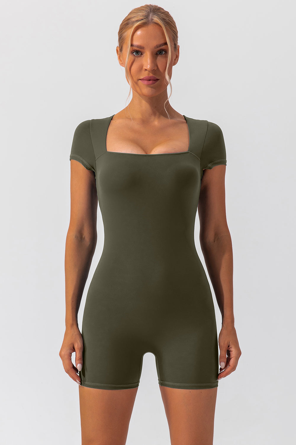 Square Neck Cap Sleeve Active Romper