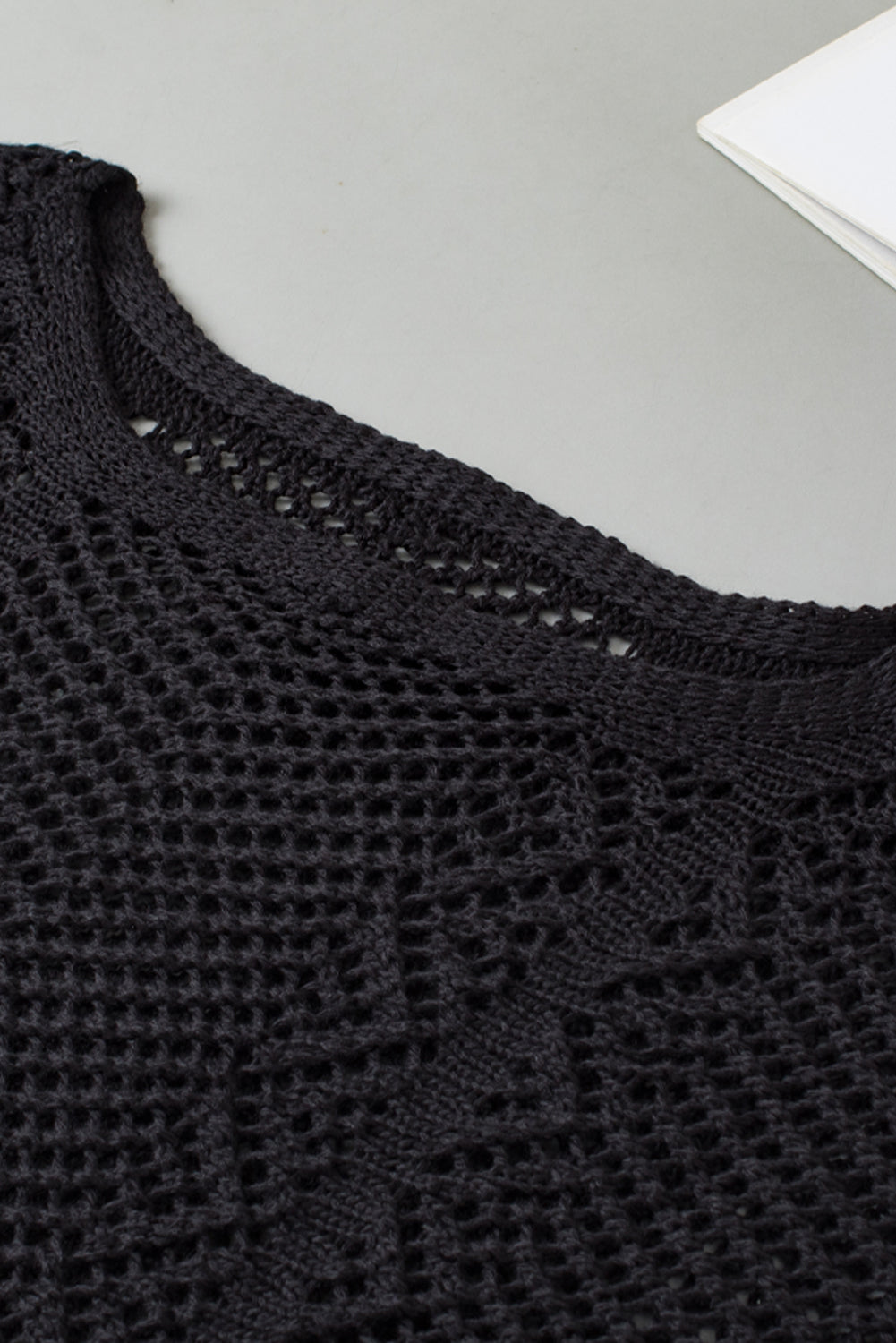 Openwork Round Neck Half Sleeve Knit Top