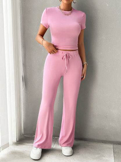 Devine Round Neck Short Sleeve Top and Pants Set