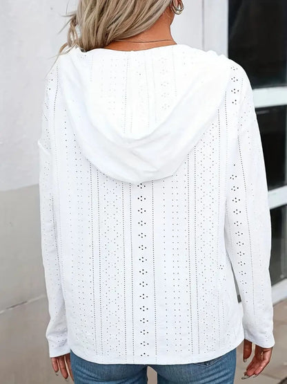 Drawstring Eyelet Long Sleeve Hoodie