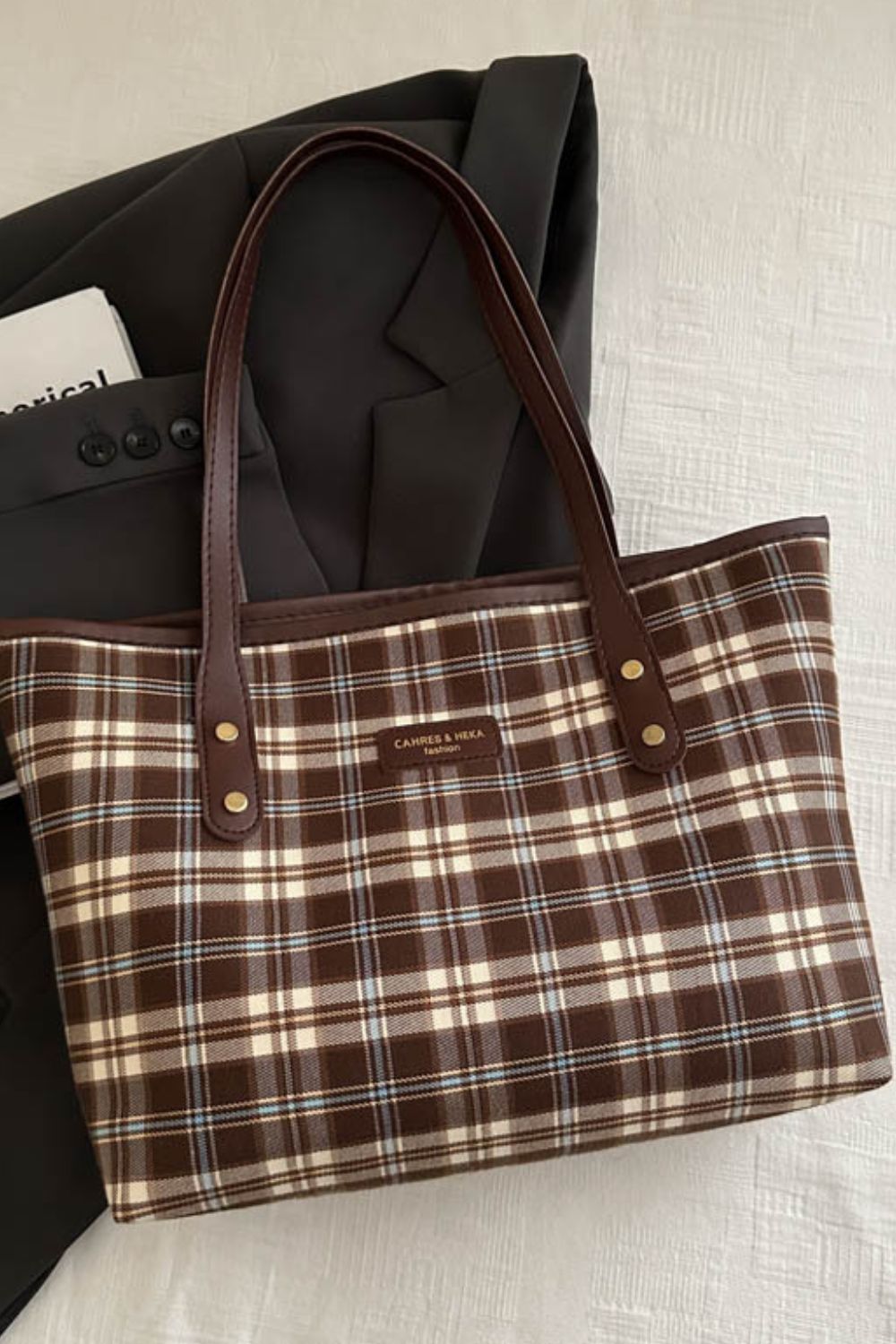 Plaid PU Leather Tote Bag