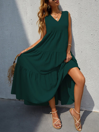 Tiered V-Neck Sleeveless Dress