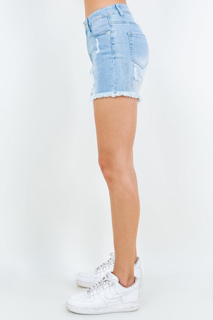 American Bazi High Waist Distressed Frayed Denim Shorts