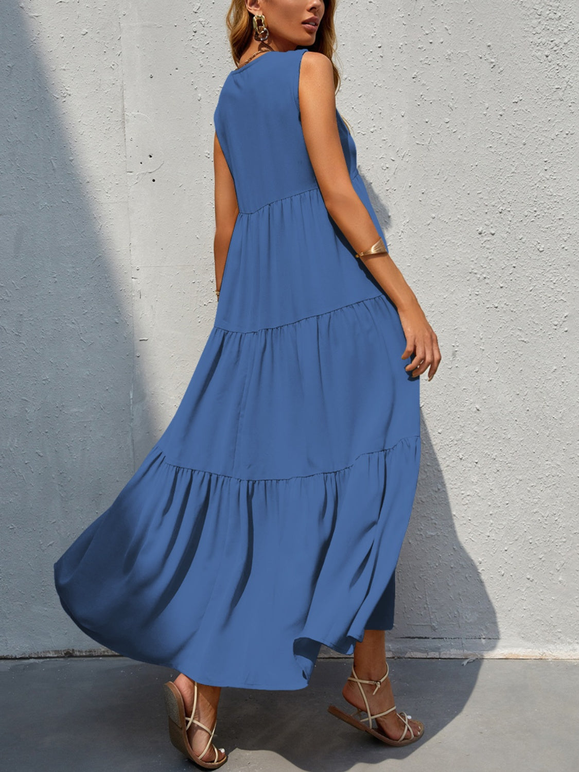 Tiered V-Neck Sleeveless Dress