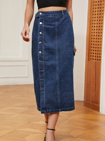 Button Down Midi Denim Skirt