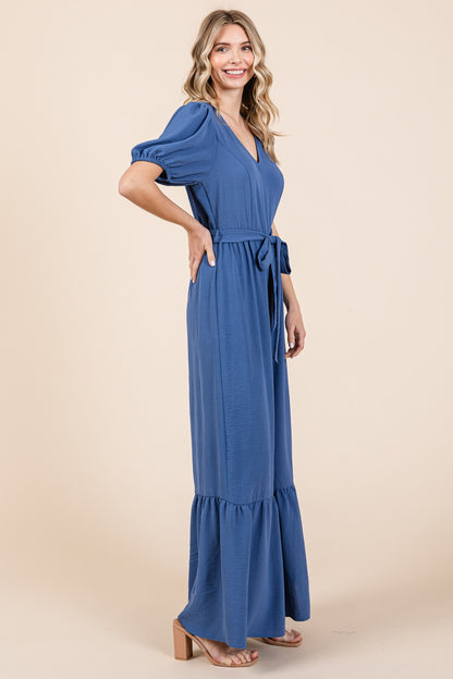 GeeGee Full Size V-Neck Belted Wide Leg Jumpsuit